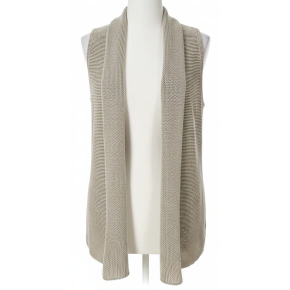 CAbi Cardigan Sweater Open Front Size M Beige Sleeveless Linen Cotton Lagnenlook - Picture 1 of 7